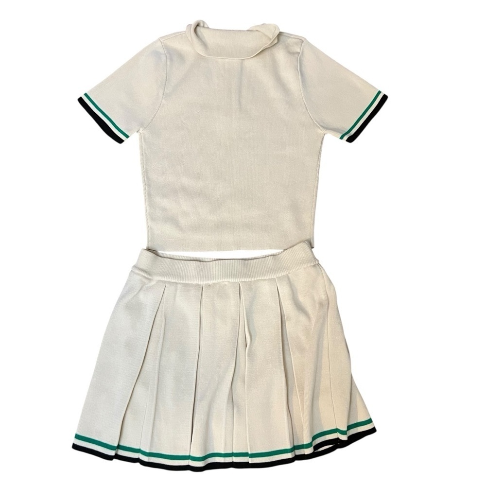 Daisy|Girls 2-Piece Knit Set -Polo Top & Pleated Skort- Cream/Ivory -Size S - Picture 2 of 10